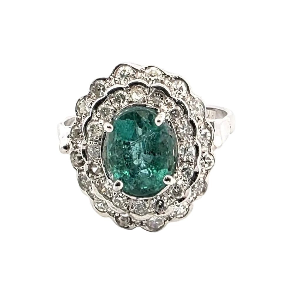 Bague Pompadour en or blanc, émeraude et diamants - Castafiore