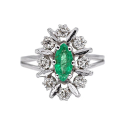 Bague Pompadour en or blanc, émeraude et diamants - Castafiore