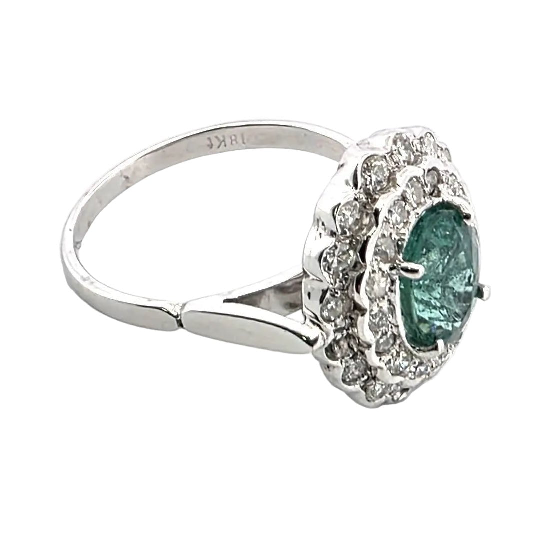 Bague Pompadour en or blanc, émeraude et diamants - Castafiore