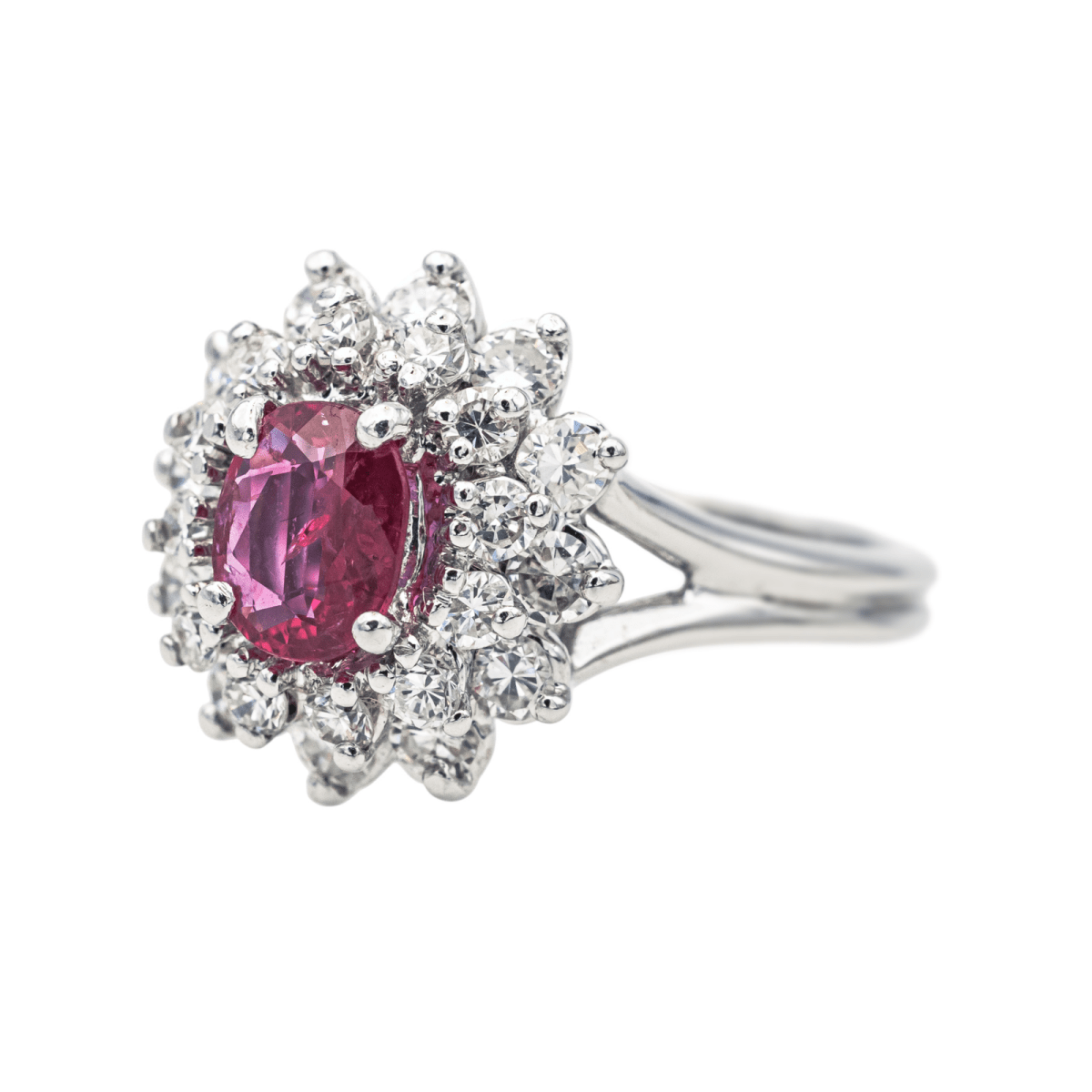 Bague Pompadour en or blanc et rubis - Castafiore
