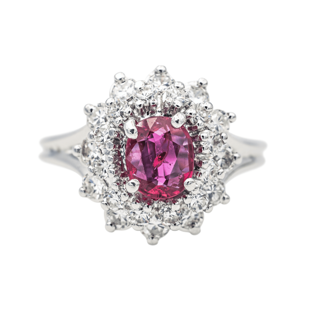 Bague Pompadour en or blanc et rubis - Castafiore