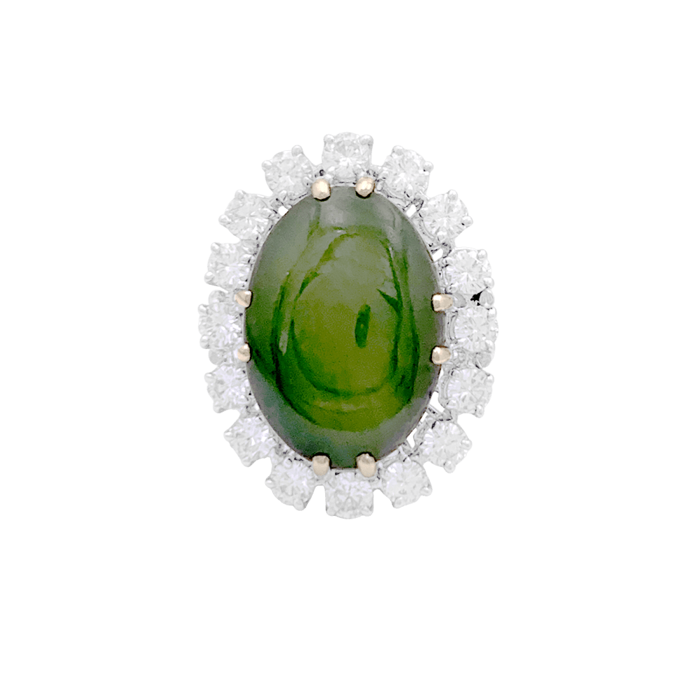 Bague Pompadour en or blanc, jade et diamants - Castafiore