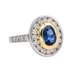 Bague Pompadour en or blanc, or jaune, saphir et diamants - Castafiore