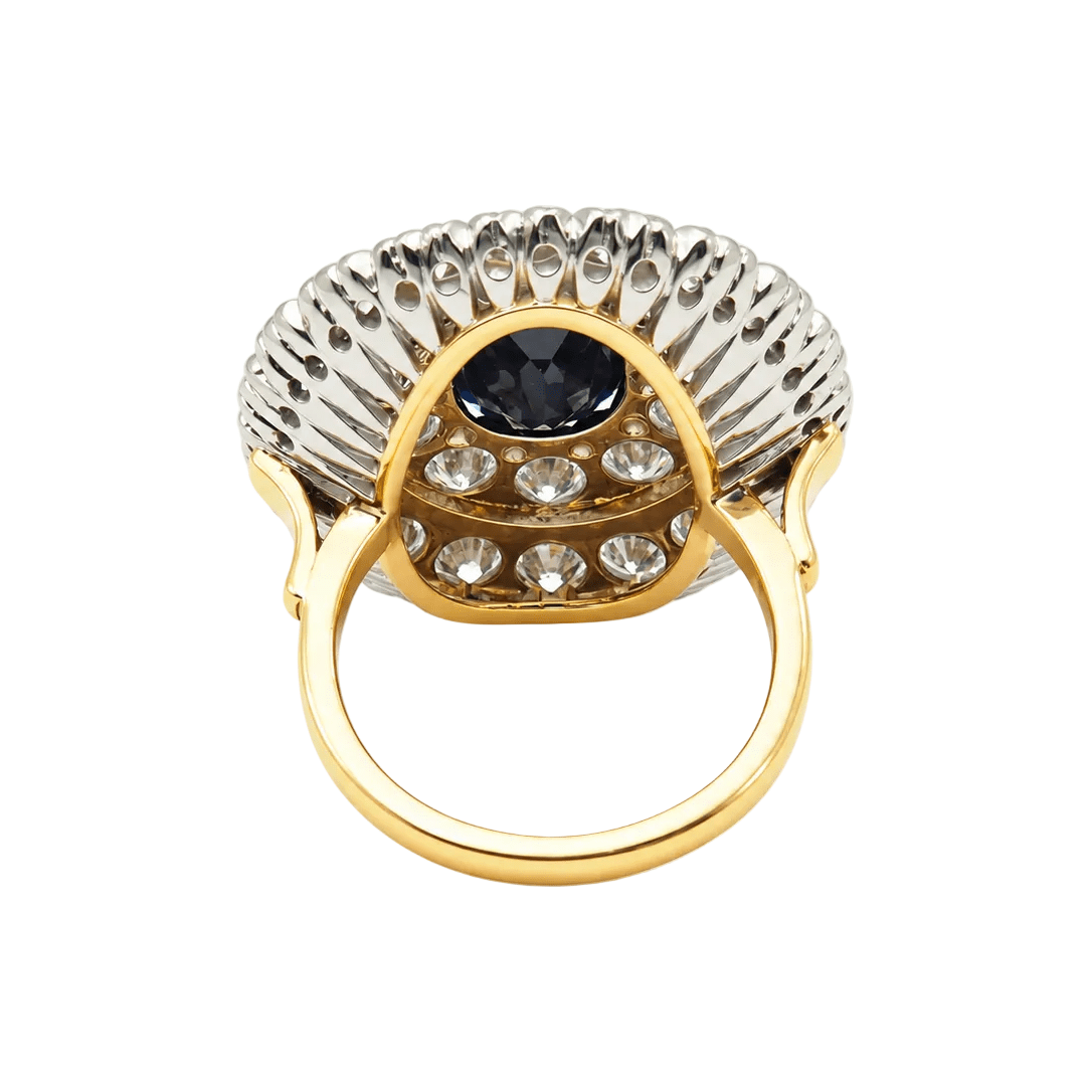 Bague Pompadour en or blanc, or jaune, saphir et diamants - Castafiore