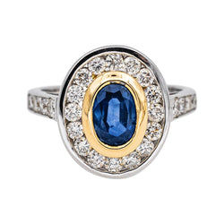 Bague Pompadour en or blanc, or jaune, saphir et diamants - Castafiore