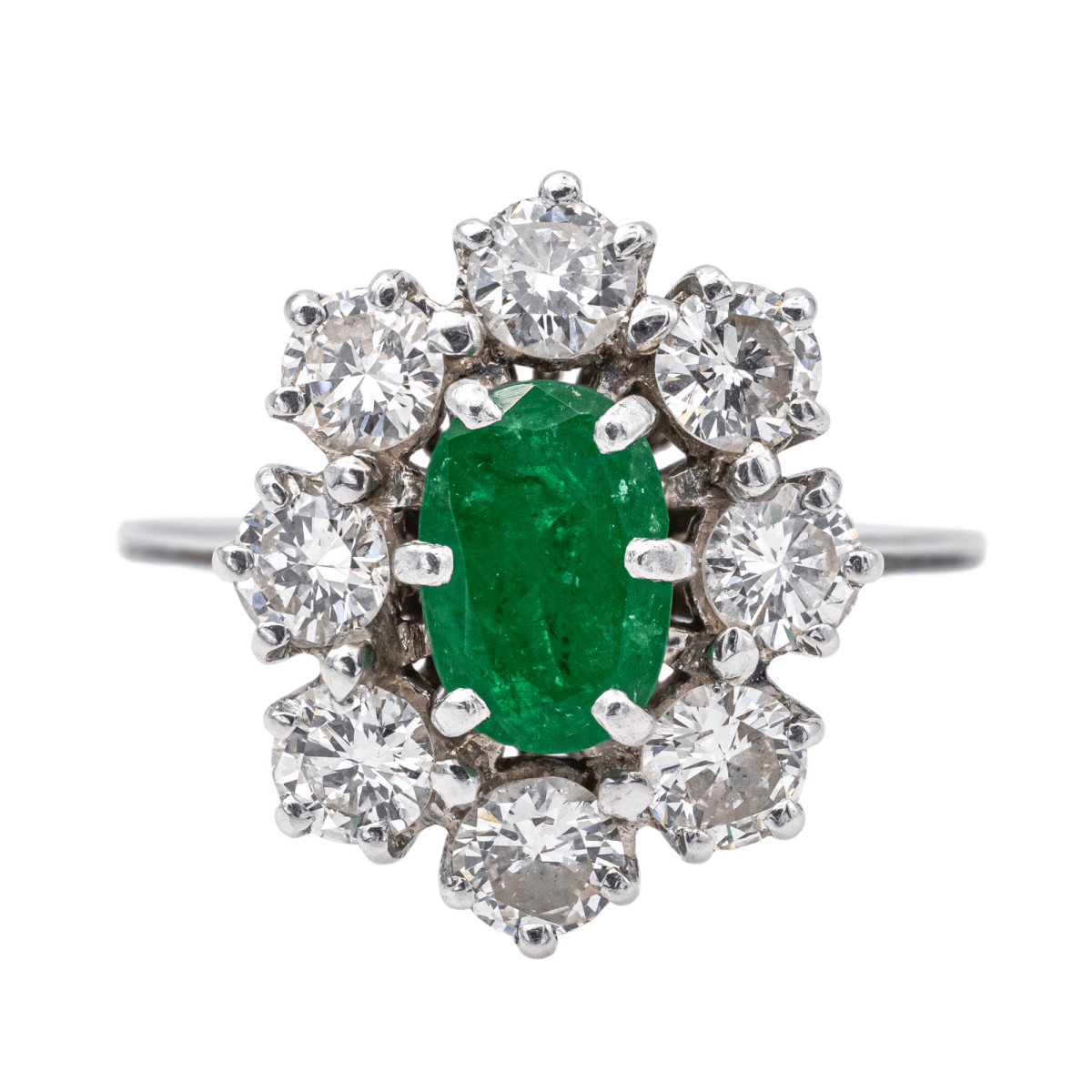 Bague Pompadour en or blanc, platine, émeraude et diamants - Castafiore