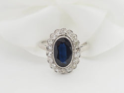 Bague Pompadour en or blanc, saphir et diamants - Castafiore