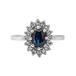 Bague Pompadour en or blanc, saphir et diamants - Castafiore