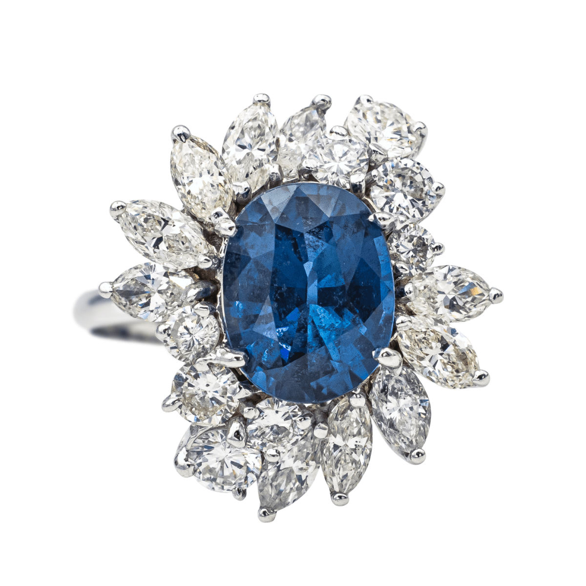 Bague Pompadour en or blanc, saphir et diamants - Castafiore