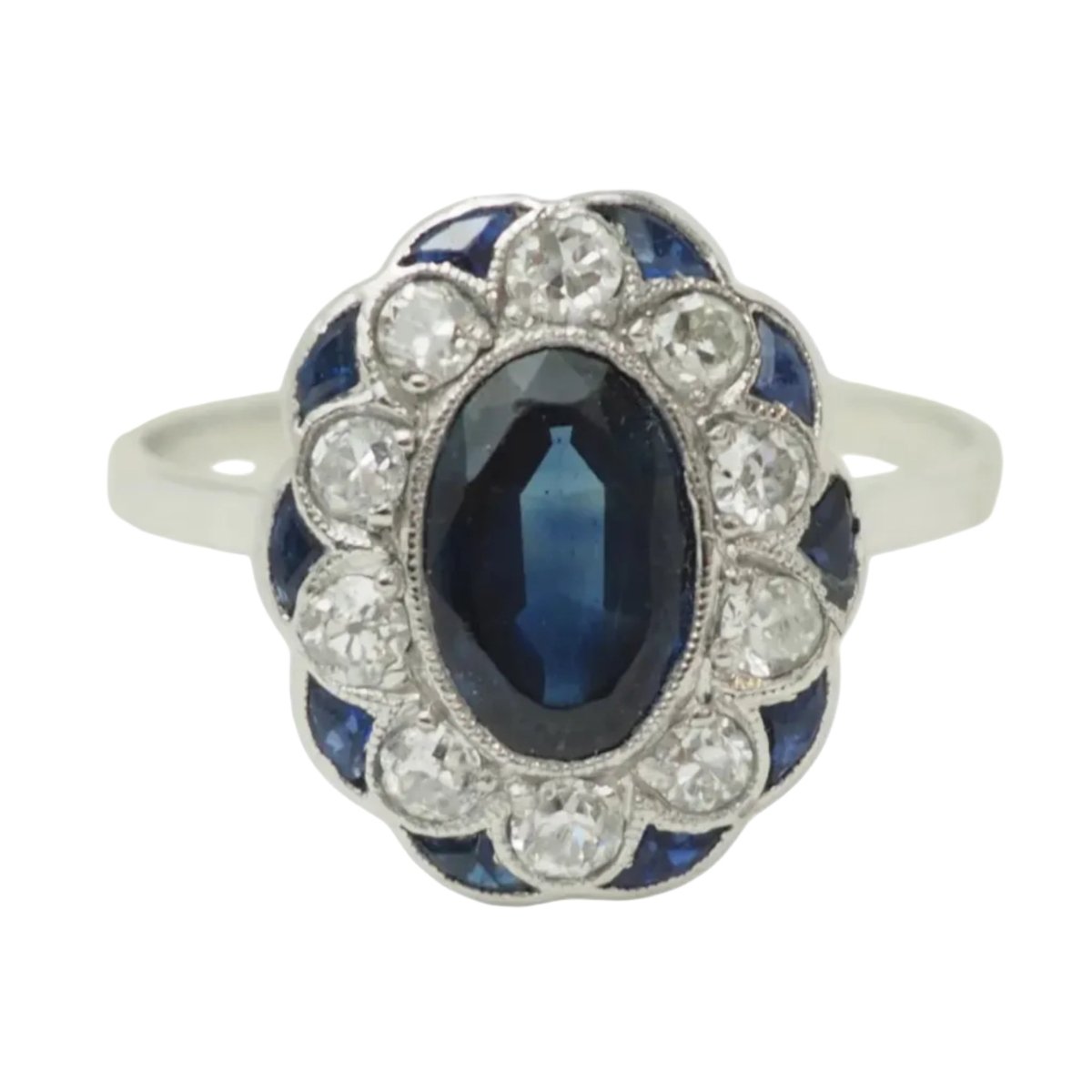 Bague Pompadour en or blanc, saphirs et diamants - Castafiore