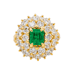 Bague Pompadour en or jaune, émeraude et diamants - Castafiore