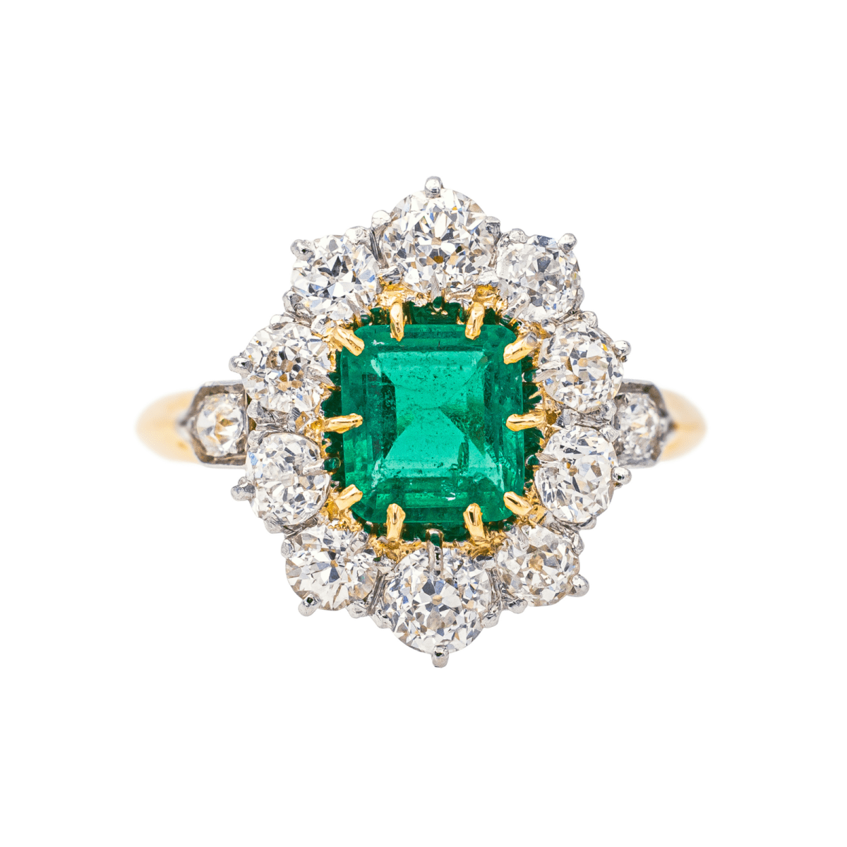 Bague Pompadour en or jaune, émeraude et diamants - Castafiore