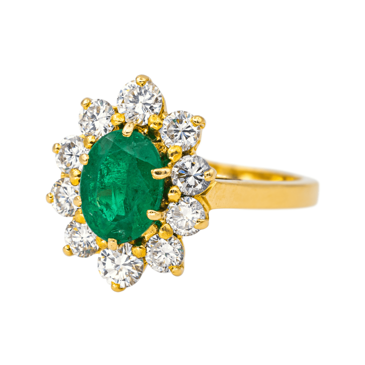 Bague Pompadour en or jaune, émeraude et diamants - Castafiore