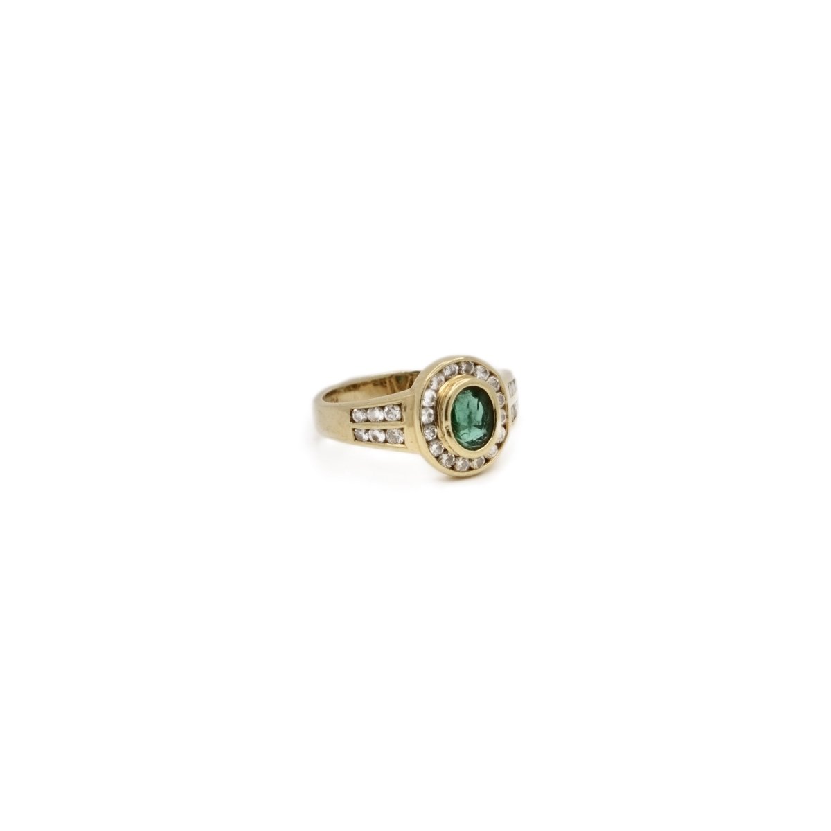 Bague Pompadour en or jaune, émeraude et diamants - Castafiore