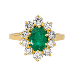 Bague Pompadour en or jaune, émeraude et diamants - Castafiore