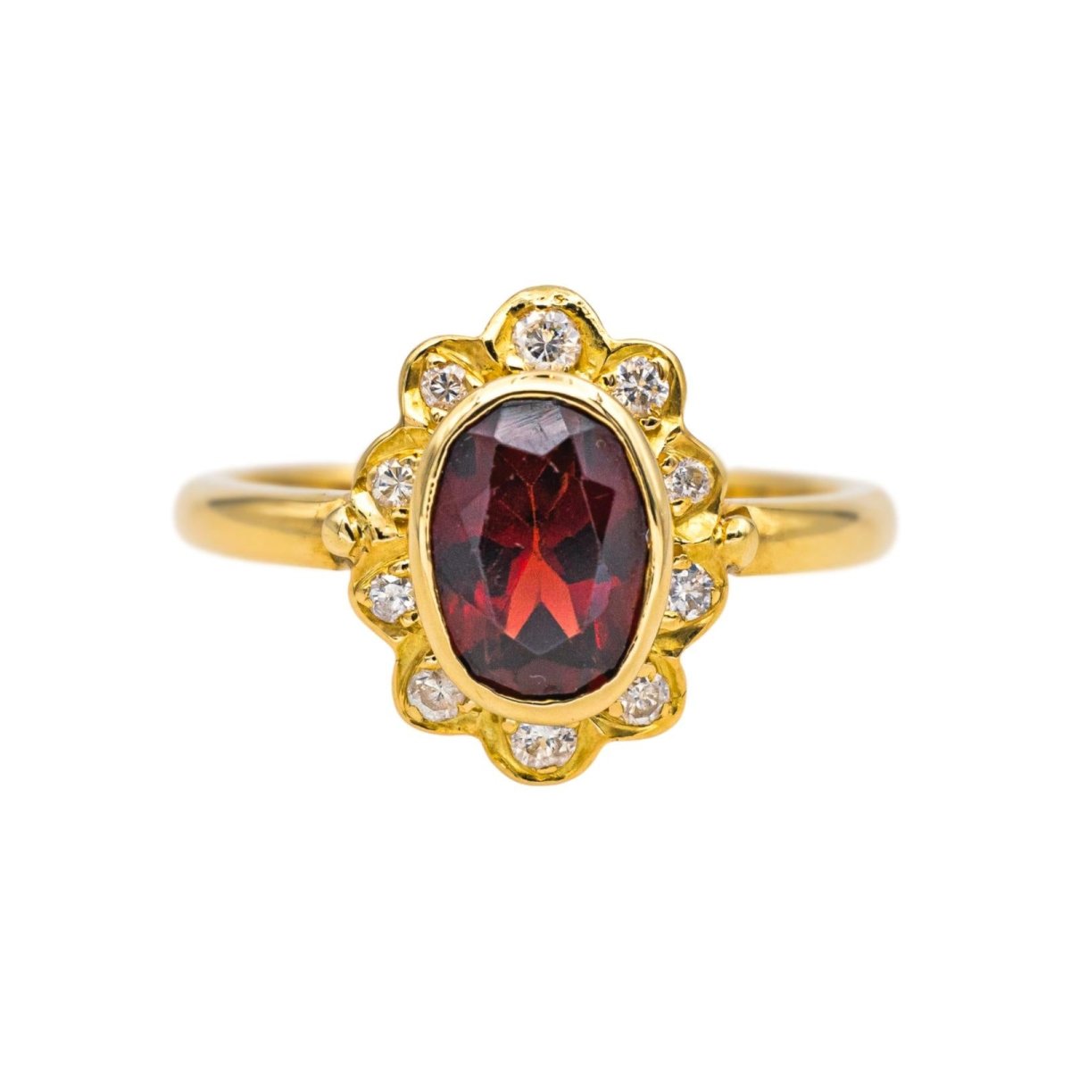 Bague Pompadour en or jaune, grenat et diamants - Castafiore