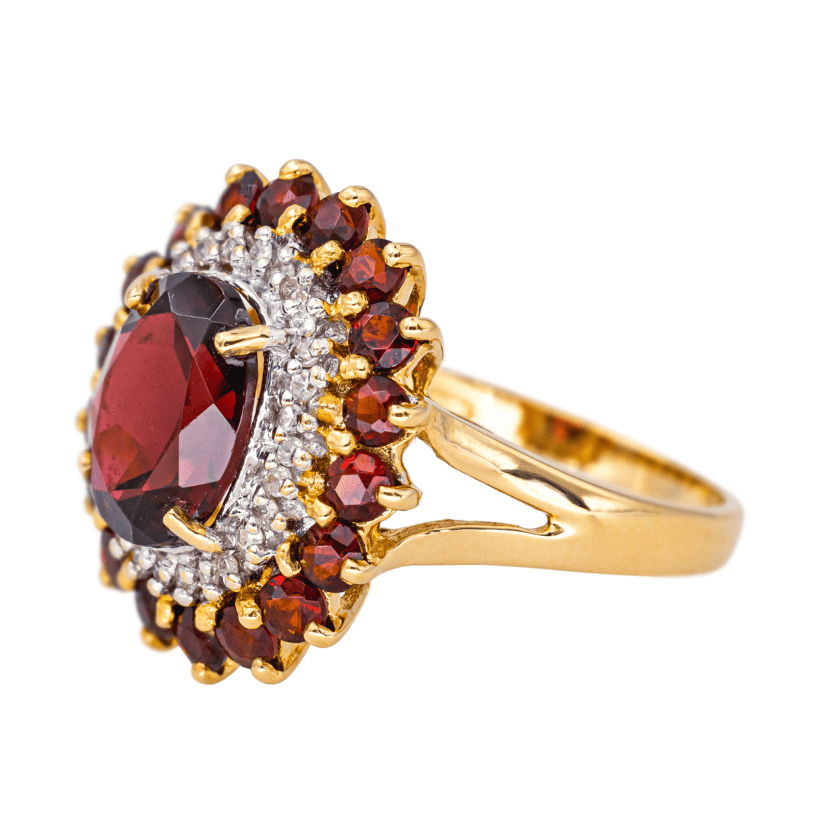 Bague Pompadour en or jaune, grenats et diamants - Castafiore