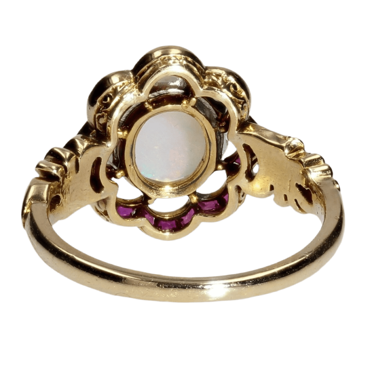 Bague Pompadour en or jaune, opale et rubis - Castafiore