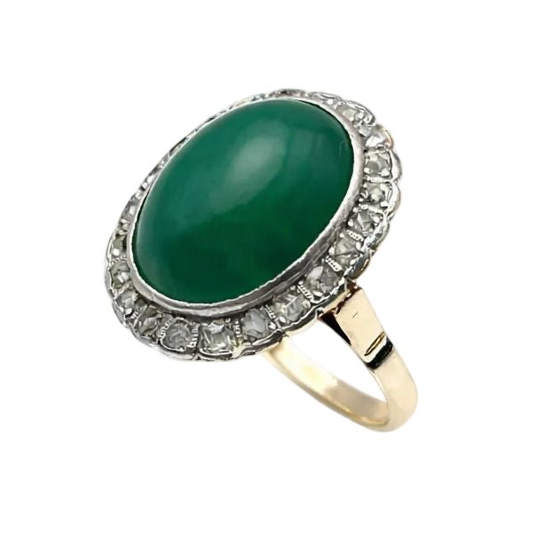 Bague Pompadour en or jaune, or blanc, jade et diamants - Castafiore
