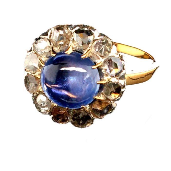 Bague Pompadour en or jaune, or blanc, saphir, et diamants - Castafiore