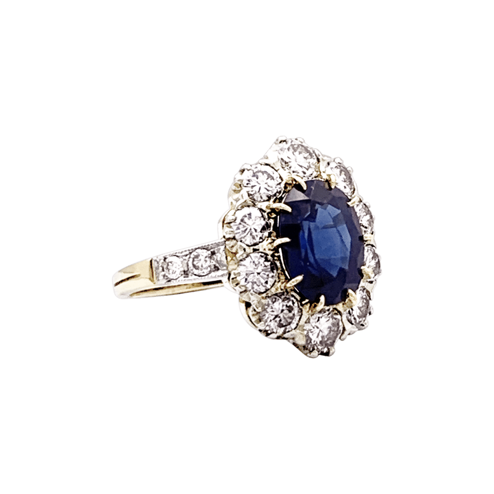 Bague Pompadour en or jaune, or blanc, saphir et diamants - Castafiore