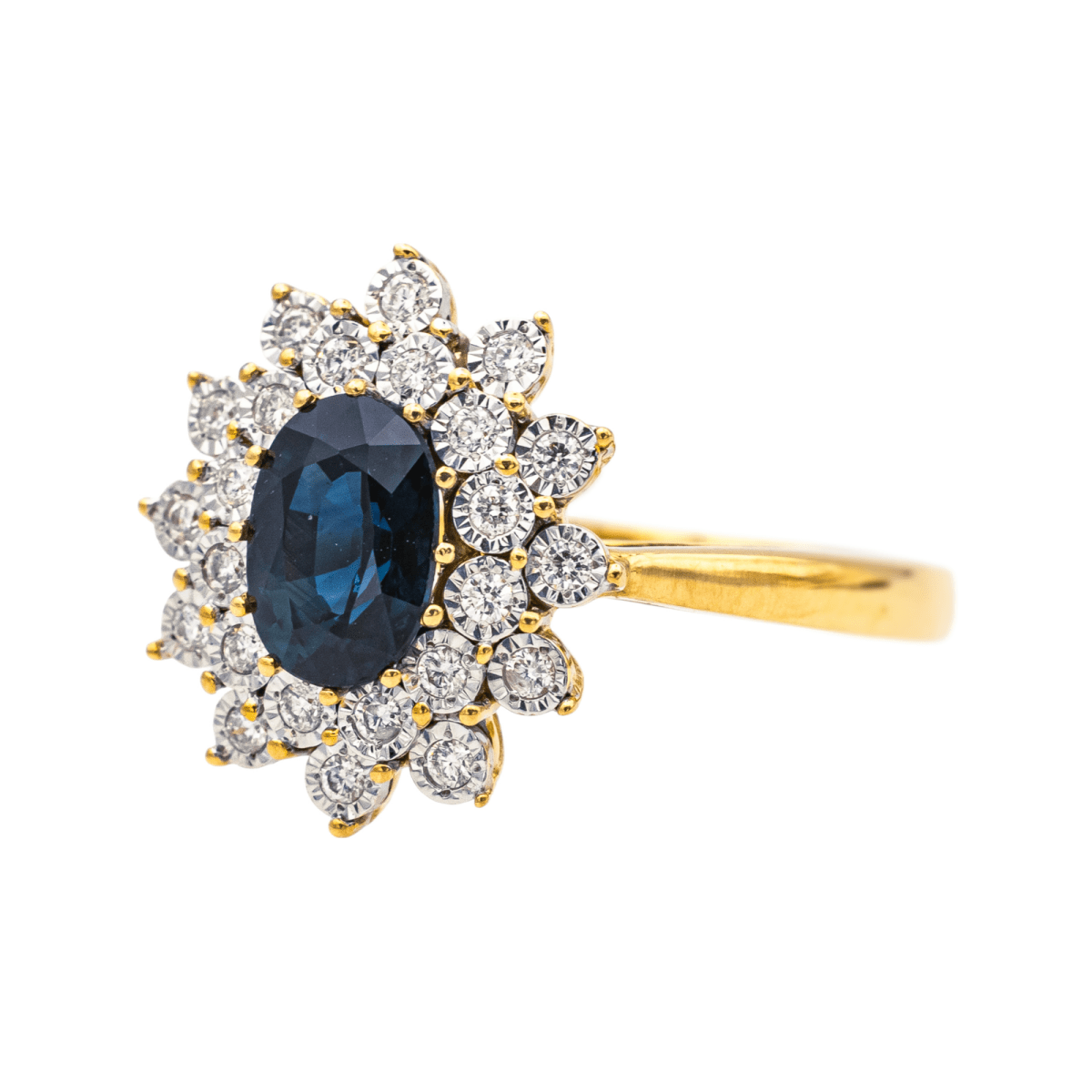 Bague Pompadour en or jaune, or blanc, saphir et diamants - Castafiore