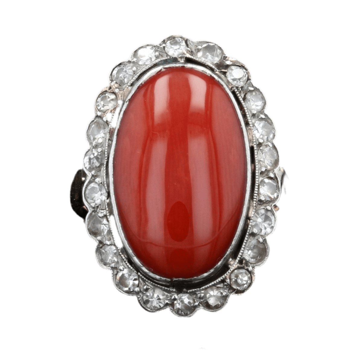 Bague Pompadour en or jaune, platine, corail et diamants - Castafiore