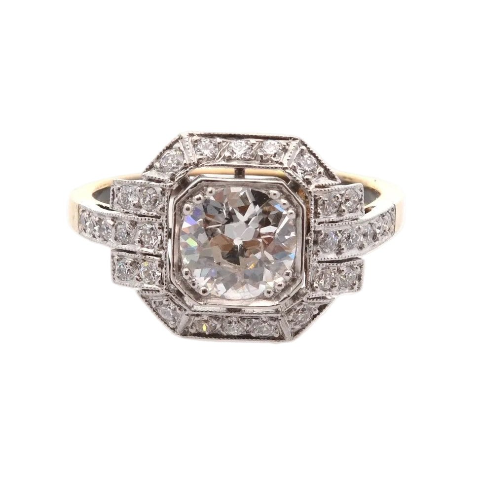 Bague Pompadour en or jaune, platine et diamants - Castafiore