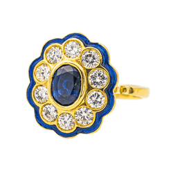 Bague Pompadour en or jaune, saphir et diamants - Castafiore