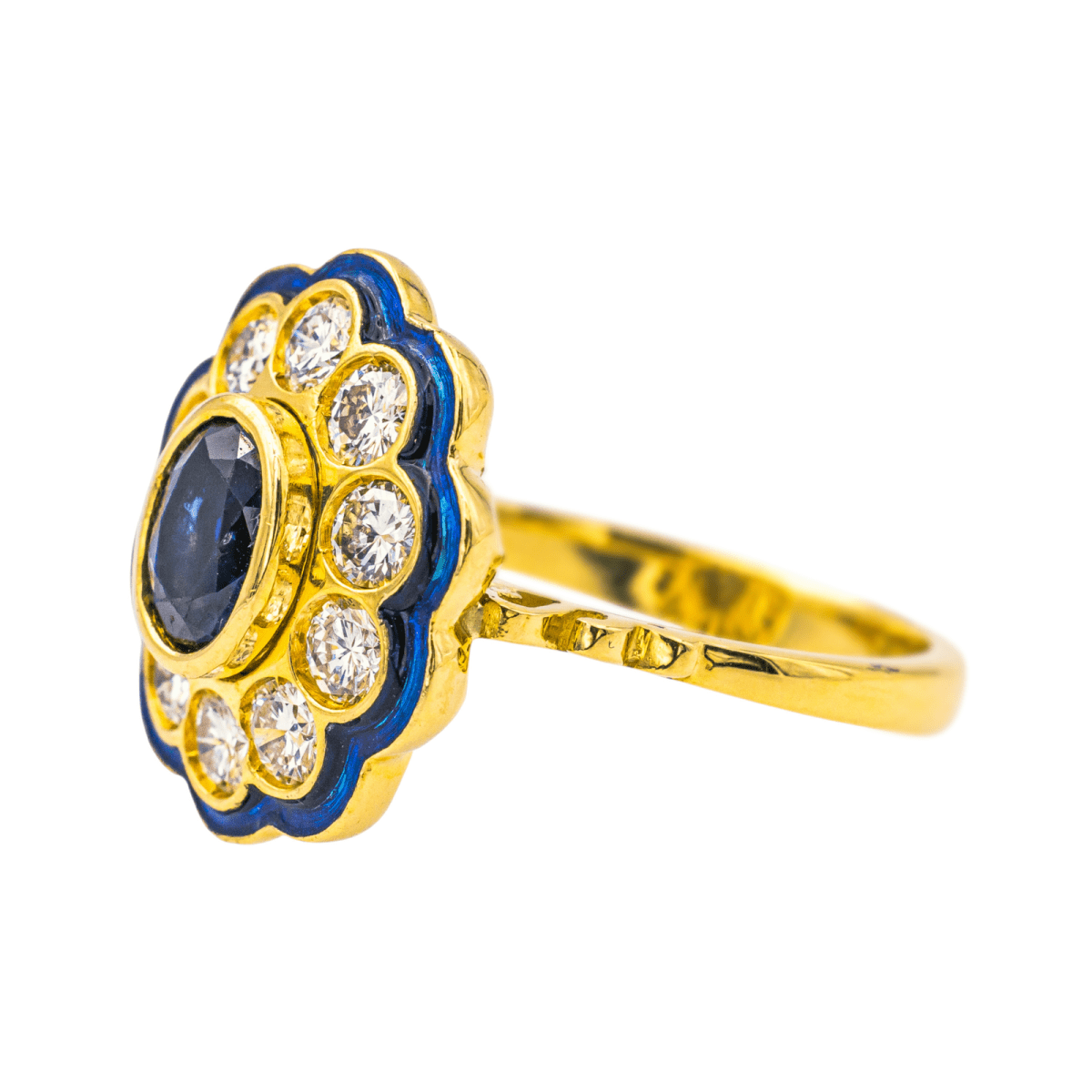 Bague Pompadour en or jaune, saphir et diamants - Castafiore