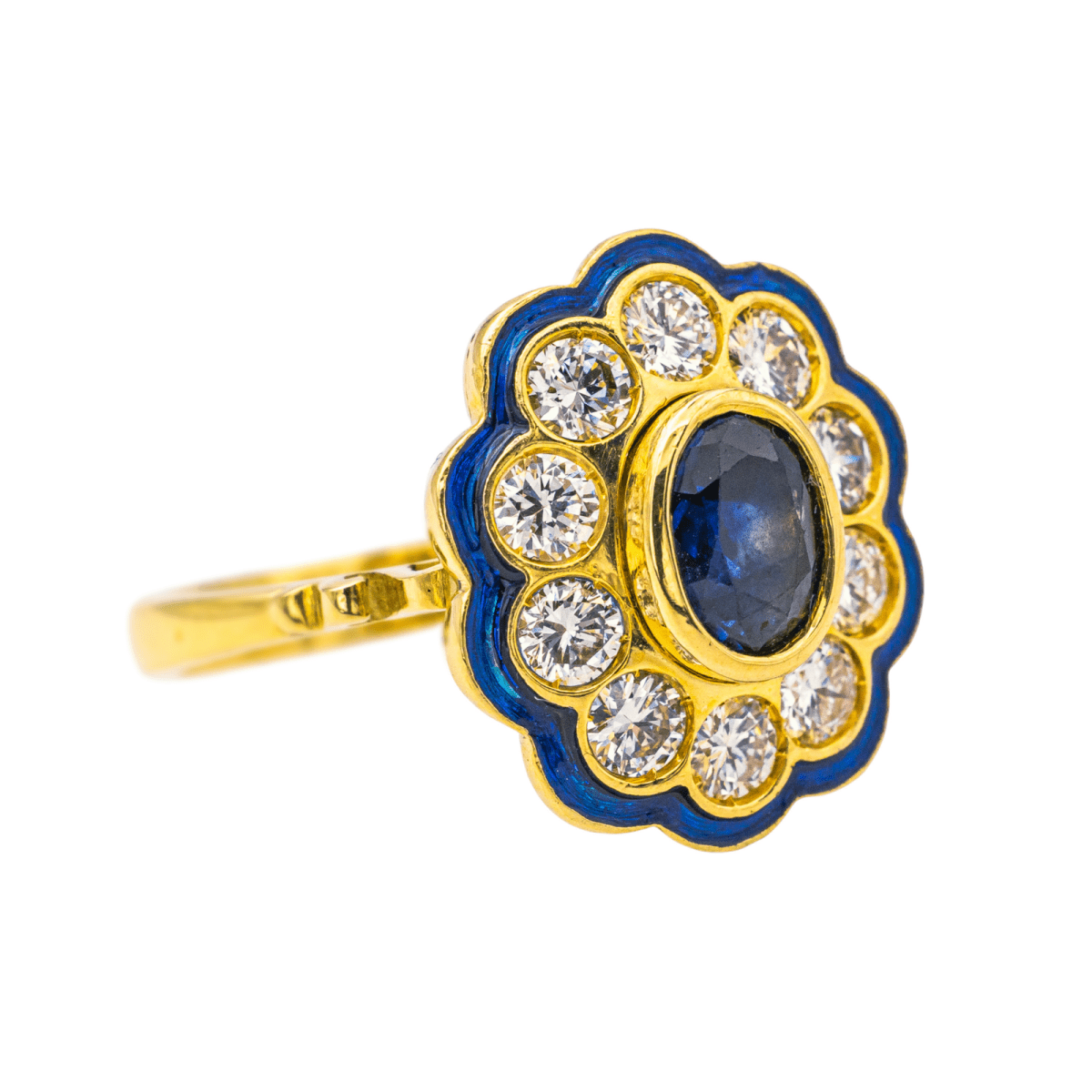 Bague Pompadour en or jaune, saphir et diamants - Castafiore
