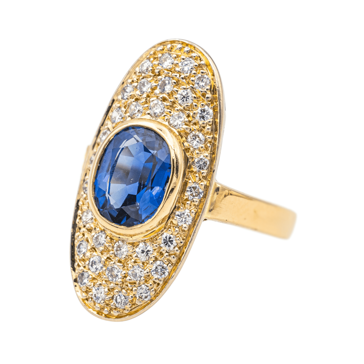 Bague Pompadour en or jaune, saphir et diamants - Castafiore