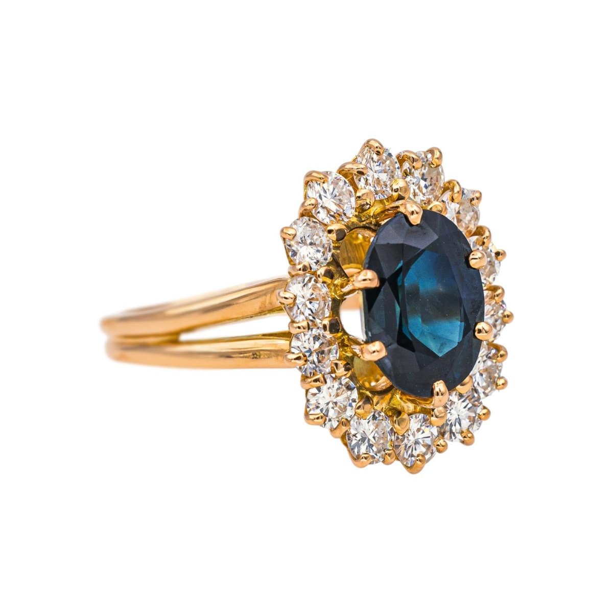 Bague Pompadour en or jaune, saphir et diamants - Castafiore