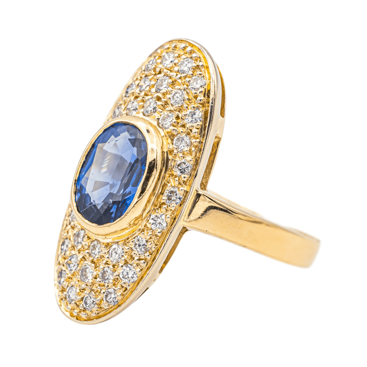 Bague Pompadour en or jaune, saphir et diamants - Castafiore