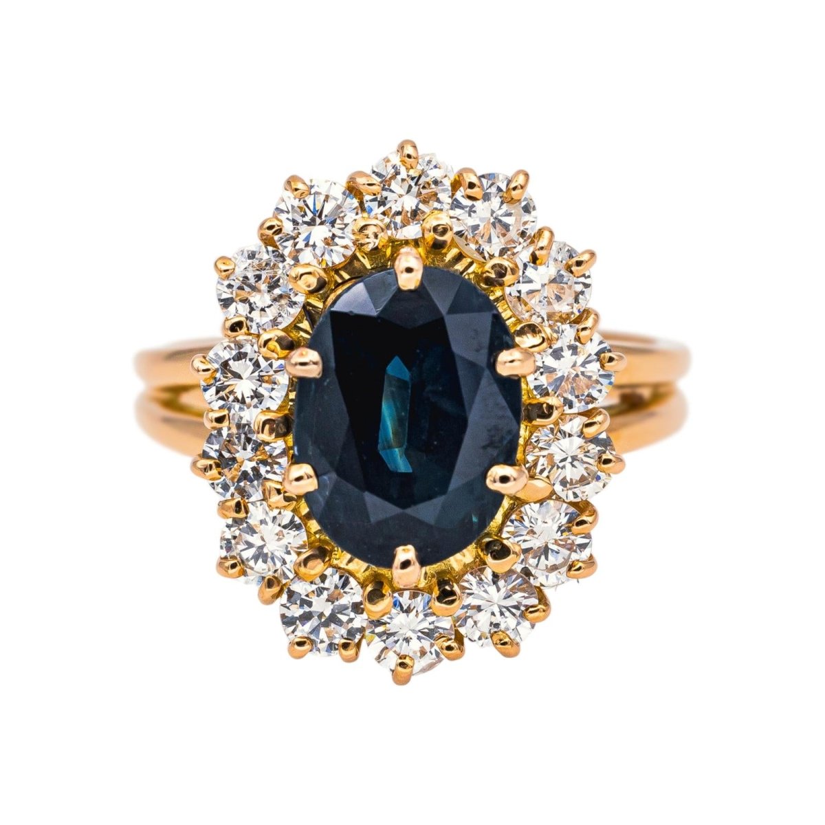 Bague Pompadour en or jaune, saphir et diamants - Castafiore