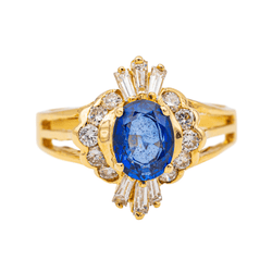 Bague Pompadour en or jaune, saphir et diamants - Castafiore