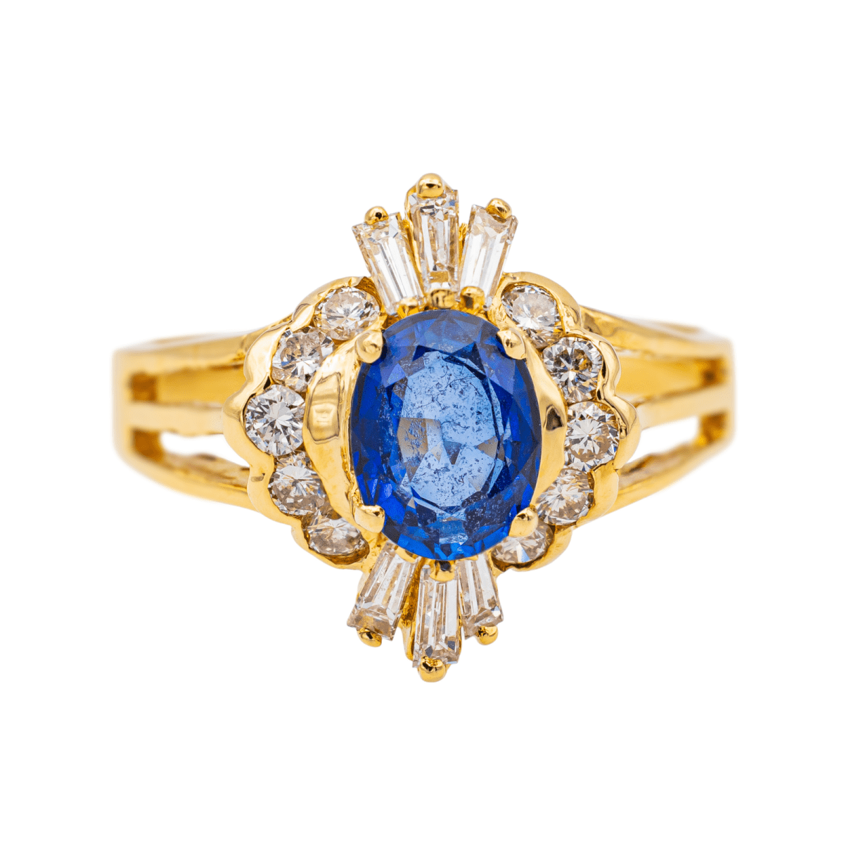 Bague Pompadour en or jaune, saphir et diamants - Castafiore