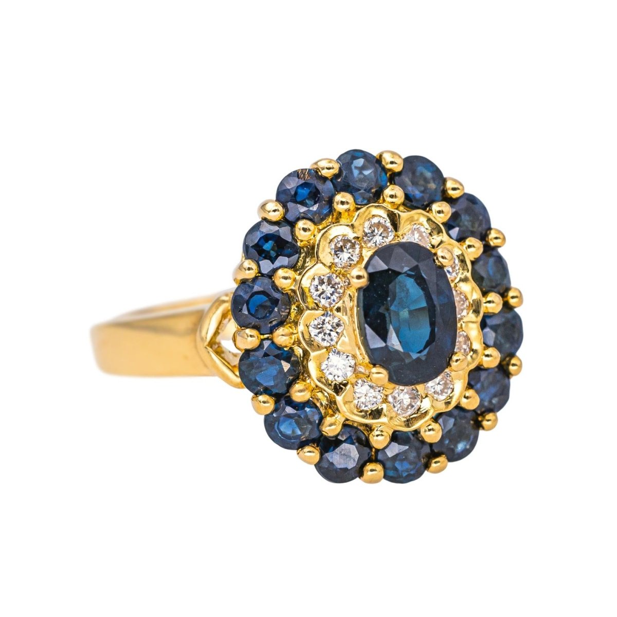 Bague Pompadour en or jaune, saphirs et diamants - Castafiore