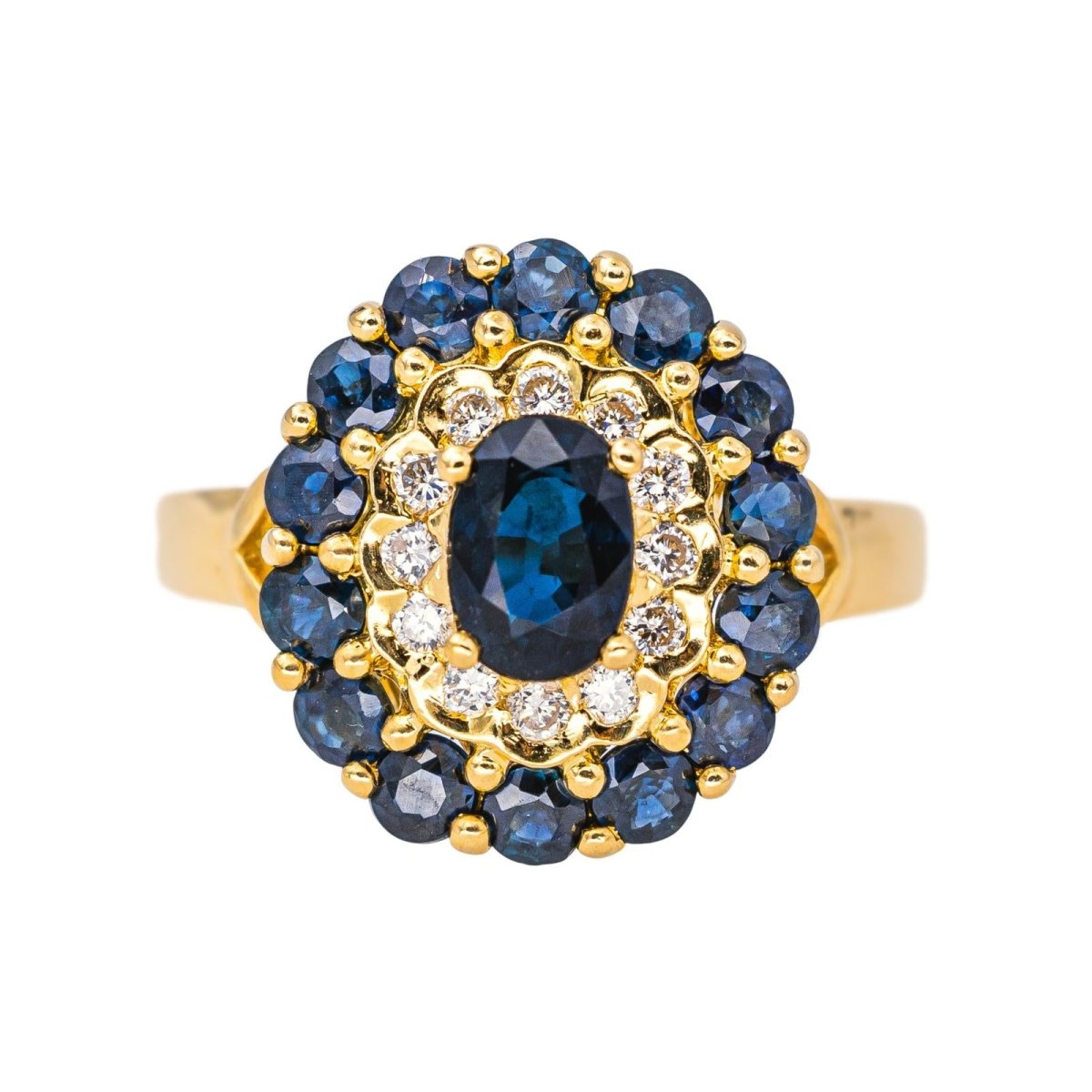 Bague Pompadour en or jaune, saphirs et diamants - Castafiore