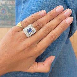 Bague Entourage Art déco, en platine saphir et diamants