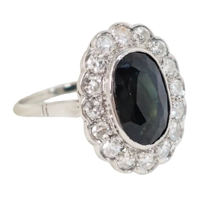 Bague Pompadour en platine saphir et diamants - Castafiore