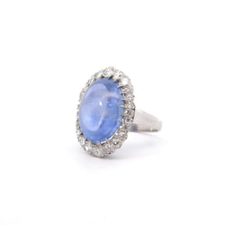 Bague pompadour en platine, saphir et diamants - Castafiore