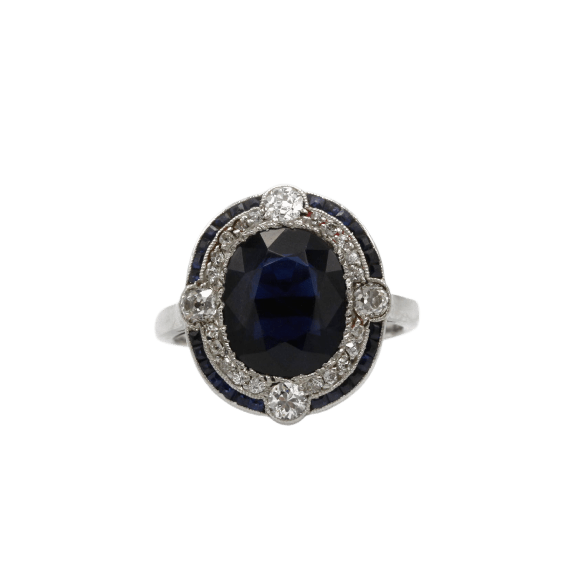 Bague Pompadour en platine, saphirs et diamants - Castafiore