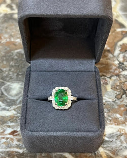 Bague Pompadour Grenat Tsavorite 4.54 Carats Diamant Or Gris 18 Carats - Castafiore
