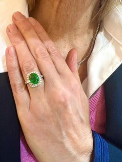 Bague Pompadour Grenat Tsavorite 4.54 Carats Diamant Or Gris 18 Carats - Castafiore