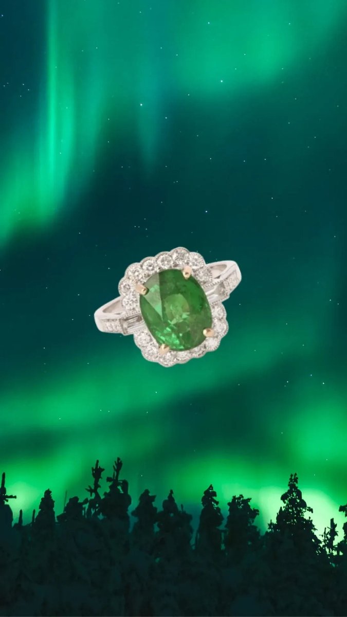 Bague Pompadour Grenat Tsavorite 4.54 Carats Diamant Or Gris 18 Carats - Castafiore