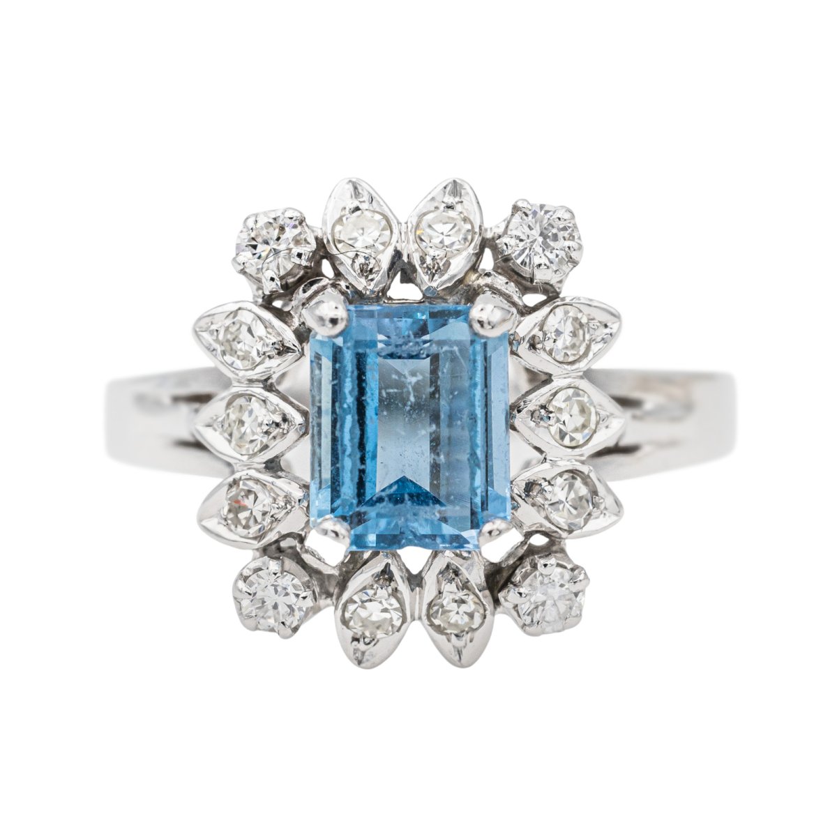 Bague Pompadour Or Blanc Aigue Marine - Castafiore