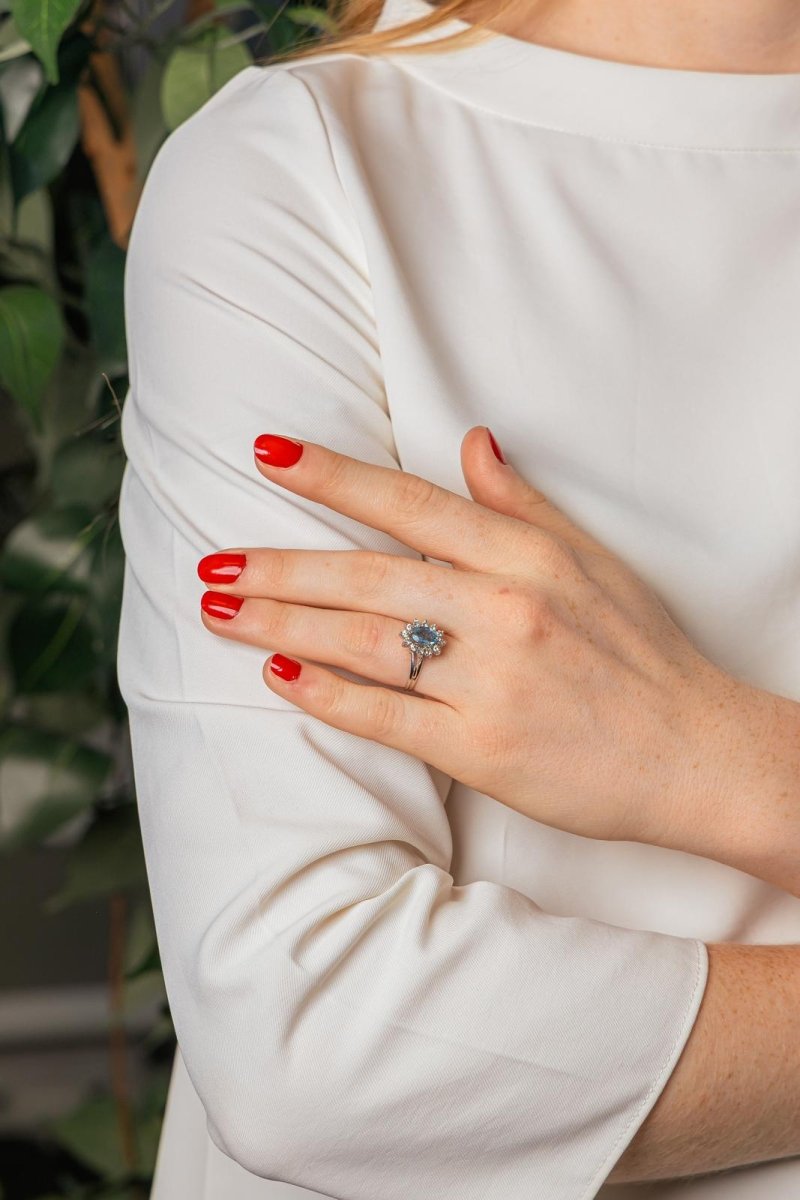 Bague Pompadour Or blanc Aigue Marine - Castafiore