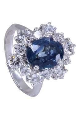 Bague pompadour saphir et diamants en or blanc - Castafiore