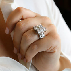 Bague pont diamants taille ancienne - Castafiore